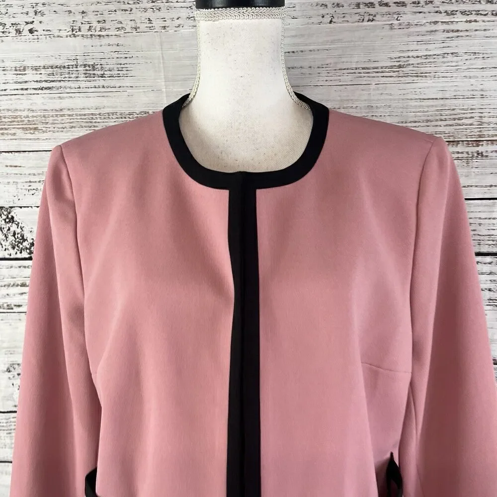 Nine West Blazer Jacket Mauve Pink Black Open Front Career Professional Church